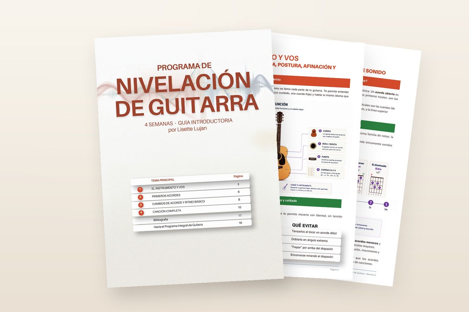 Páginas del Módulo de Nivelación de Guitarra